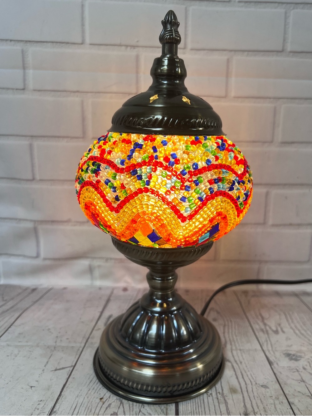 Turkish Mosaic Table Lamp Colorful Plastic Bead Boho Moroccan Style Accent Light
